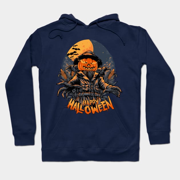 Happy Halloween Smiling Pumpkin ScareCrow Character Hoodie by sgmerchy